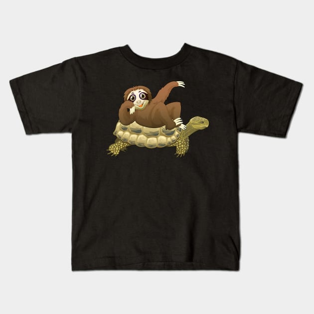 Cute & Funny Sloth Riding Turtle Adorable Animals Kids T-Shirt by theperfectpresents